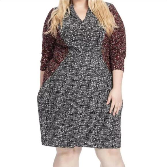 London times Black and white‎ and red sheath dress ,  plus size 14W - Picture 1 of 14